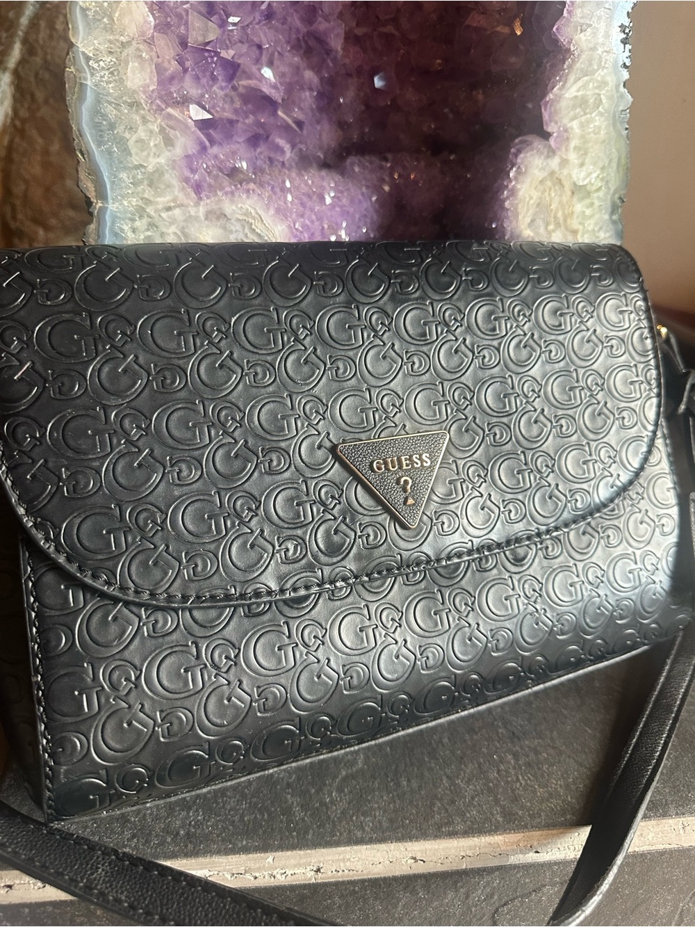 GUESS Black Embossed Logo Crossbody Bag designer bag